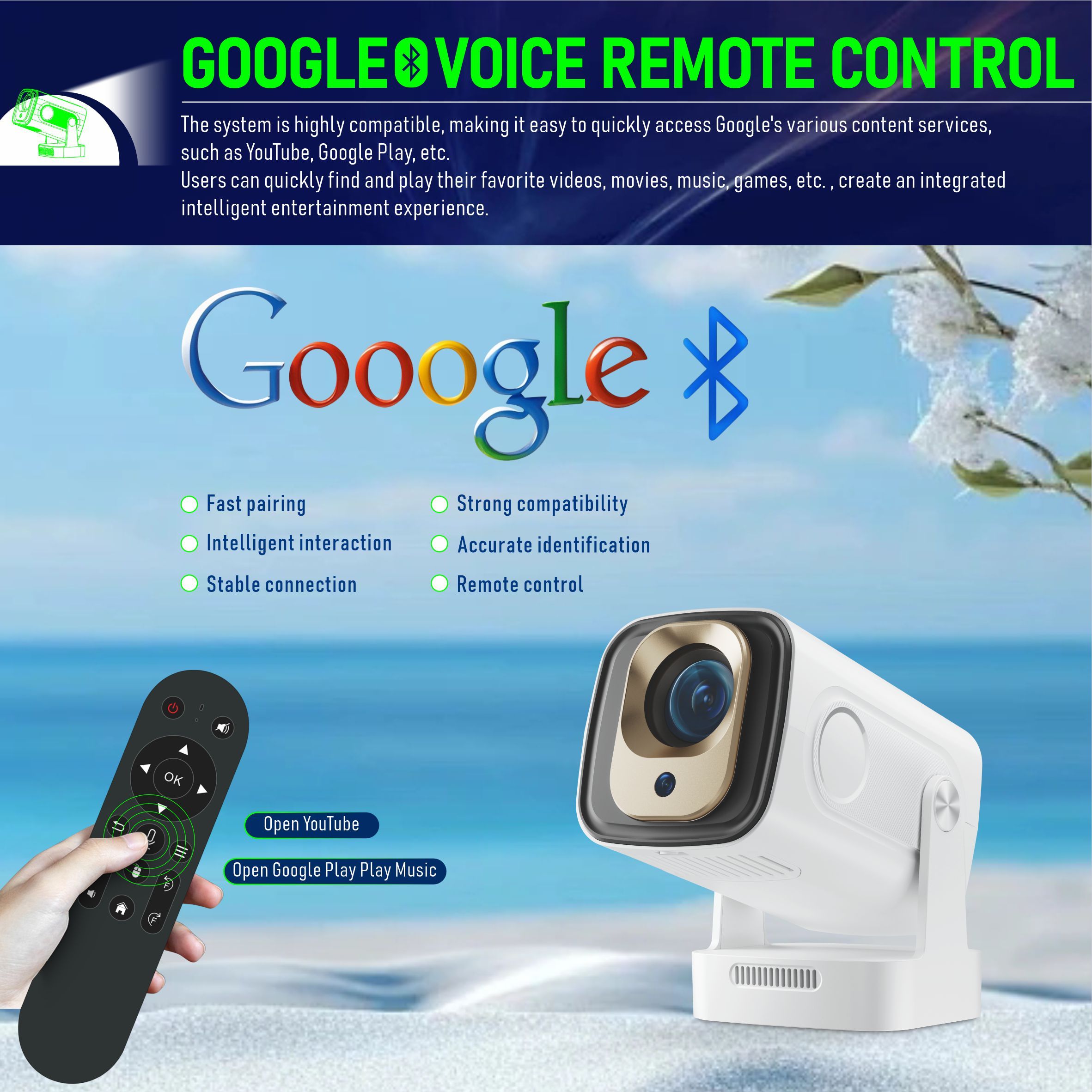 Imagen de Proyector Smart HY260Pro Android 14 Full HD 1080P con WiFi 6 y Enfoque Automático