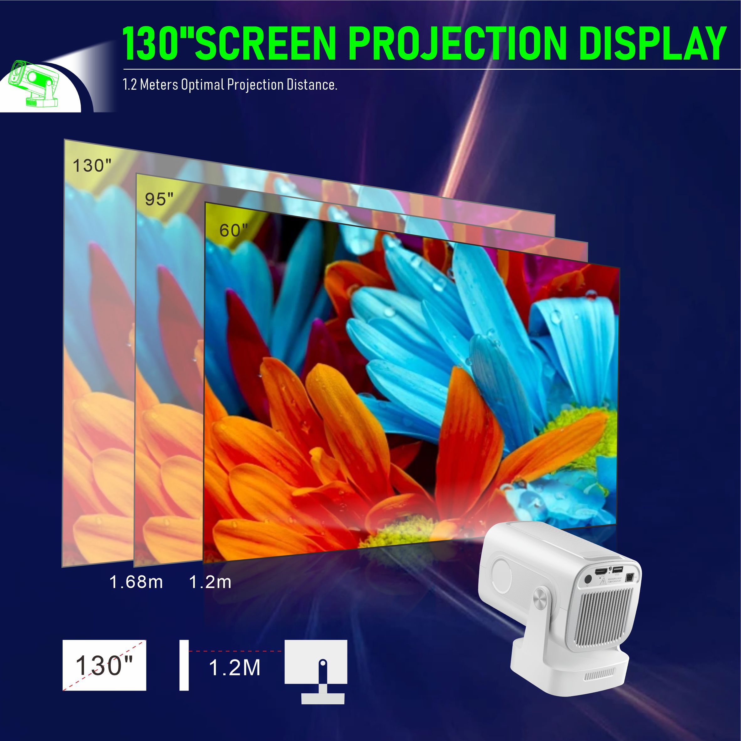Imagen de Proyector Smart HY260Pro Android 14 Full HD 1080P con WiFi 6 y Enfoque Automático