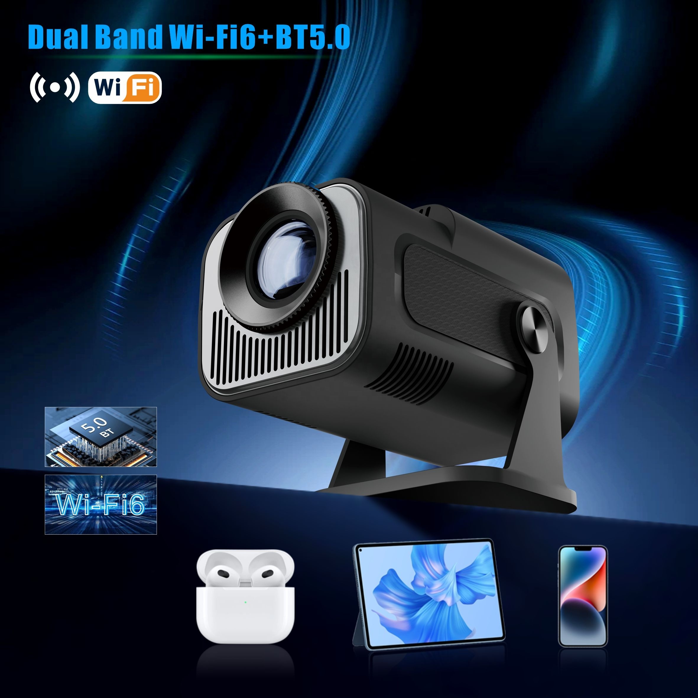 Imagen de Proyector Smart HY320Max Android 14 Full HD 1080P con 400 ANSI Lumens y WiFi 6