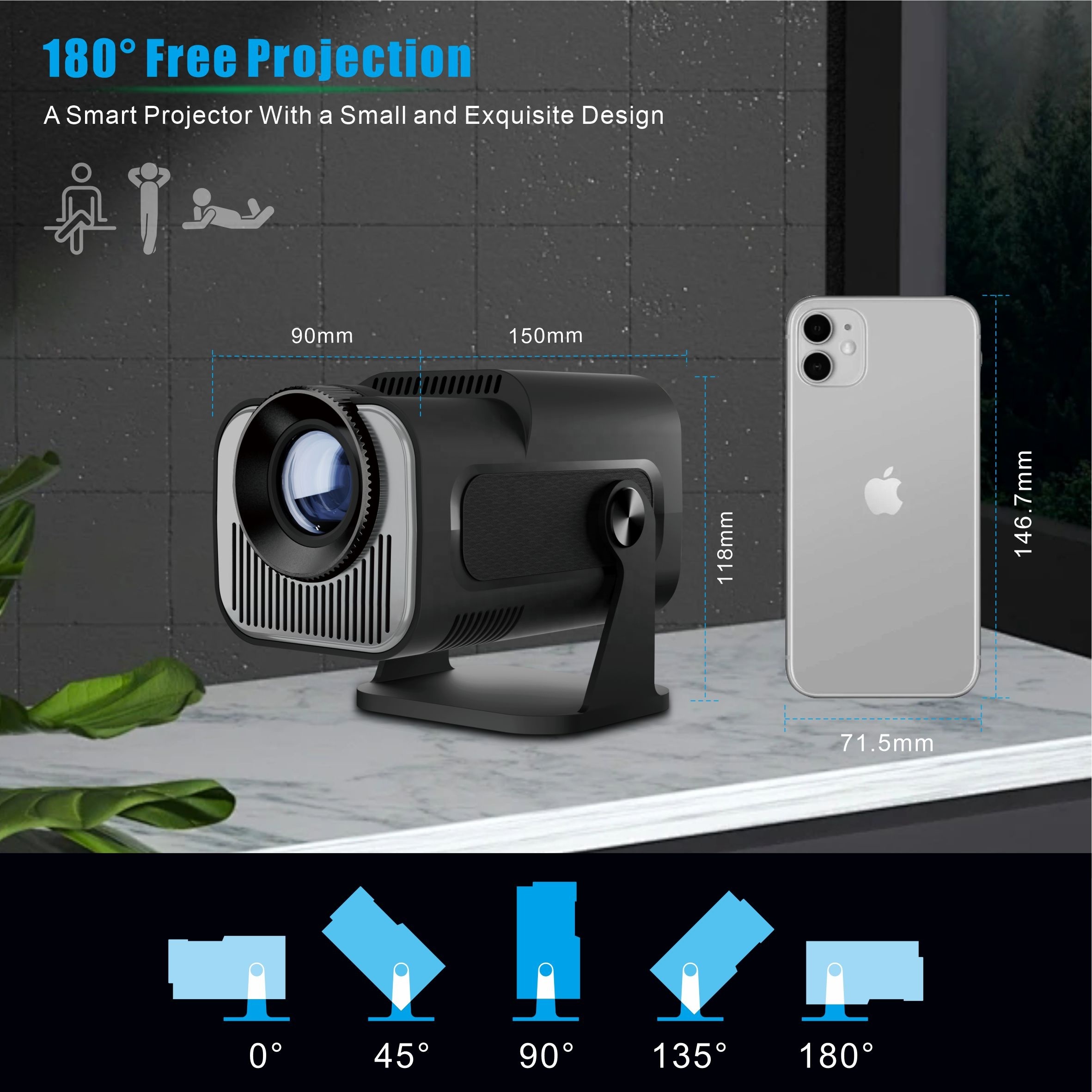 Imagen de Proyector Smart HY320Max Android 14 Full HD 1080P con 400 ANSI Lumens y WiFi 6